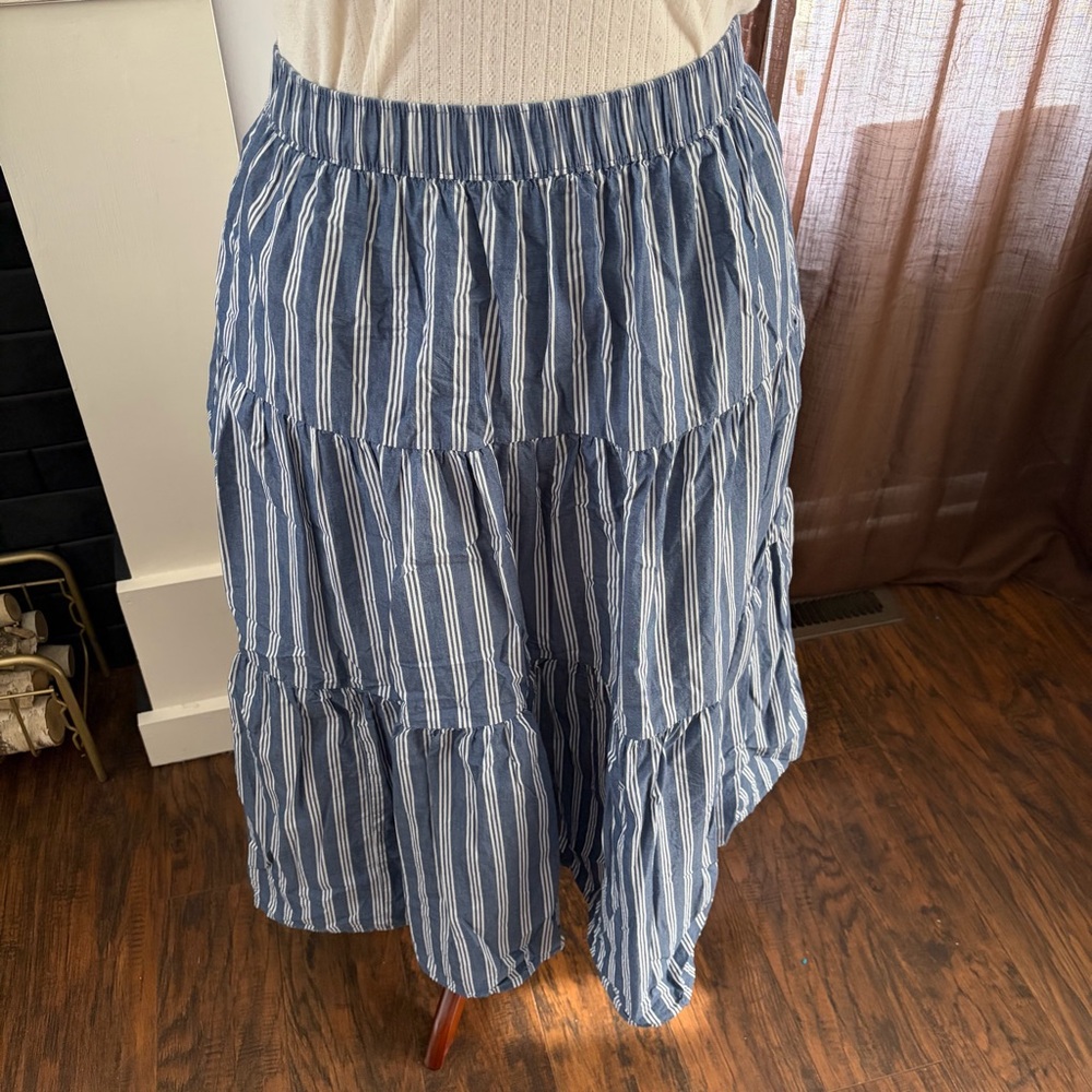Cotton Vertical Striped Old Navy Pull On Midi Nautical Skirt With Pockets - Picture 7 of 12